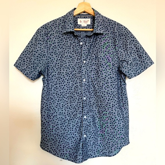 Original Penguin Heritage Slim Fit Button Up Leaf Patterned Top - Picture 1 of 10